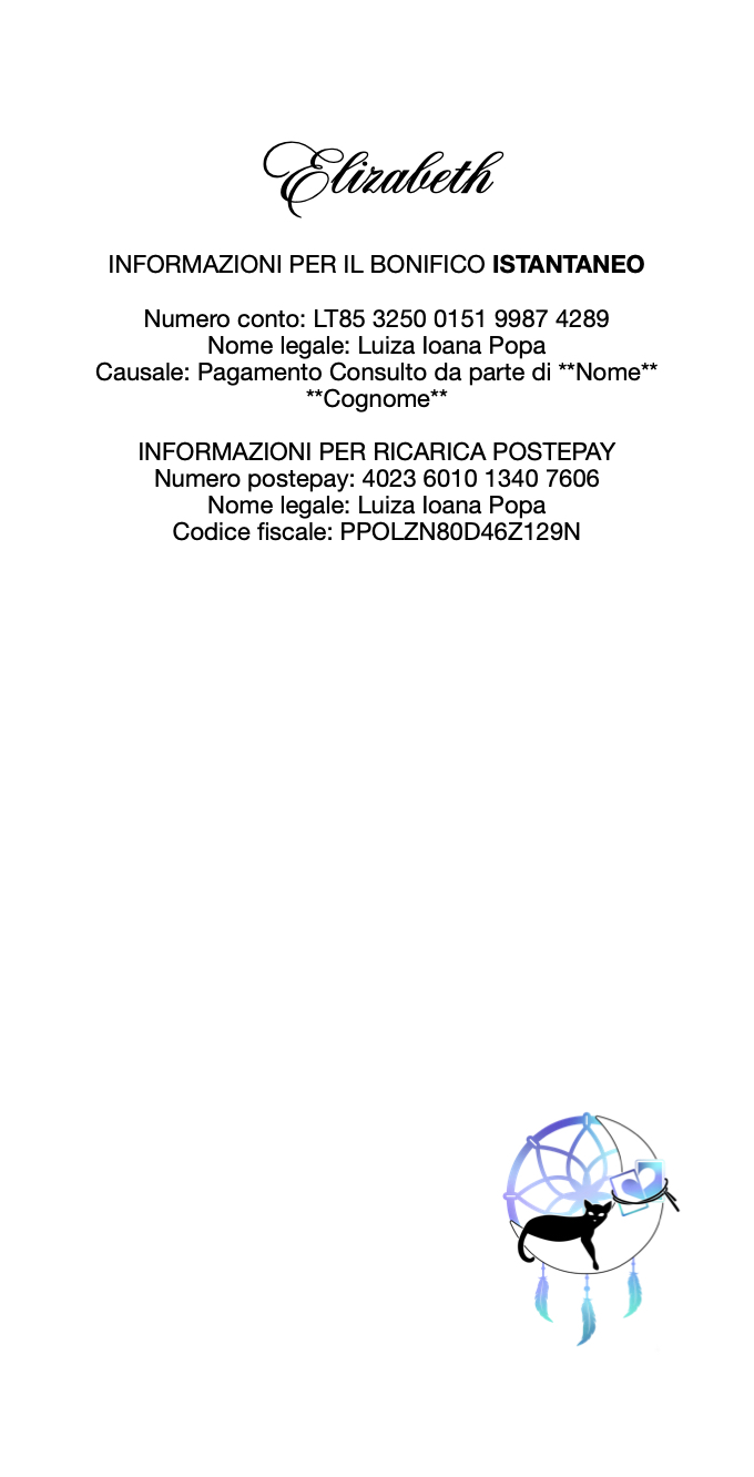Dati Bonifico Elizabeth